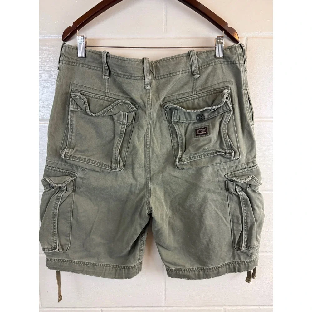 Abercrombie & Fitch Cargo Shorts Mens 33 Green Cotton Distressed